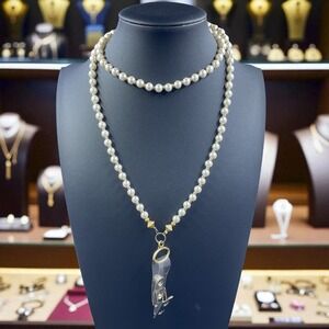 Vintage Pearl Beaded Lanyard Necklace Gold Tone Clasp Coquette Royalcore 38"